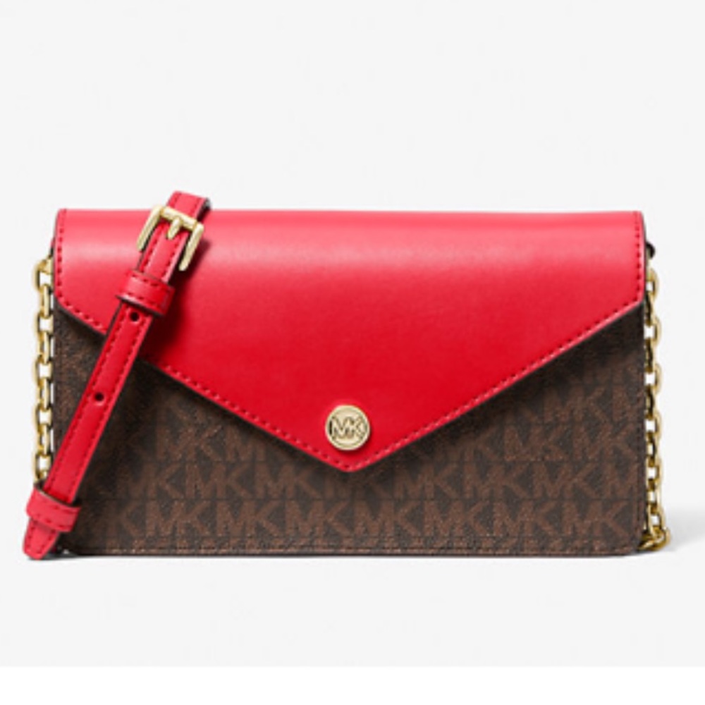 NWT Michael Kors red Envelope Signature Logo Crossbody Bag